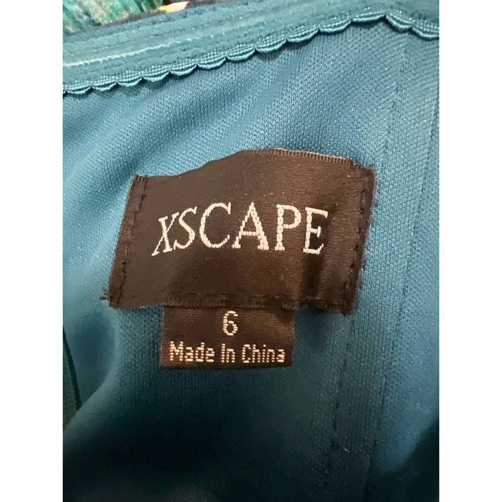 XSCAPE Floral Maxi Dress Women 6 Teal Purple Ruffle Strapless Tropical Gown - Picture 8 of 12
